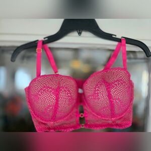Adored By Adore Me Vibrant Pink Lace Push Up Bustier Bra Sz 36d